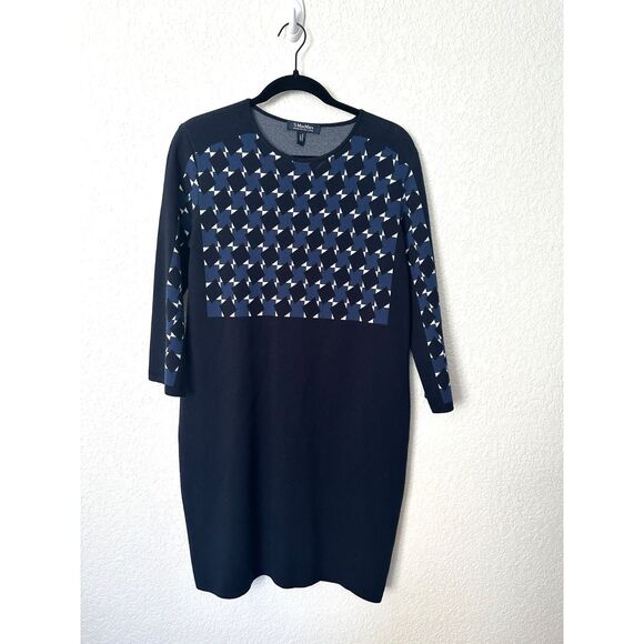 'S Max Mara Knit Geometric Shift Dress Navy Blue - Picture 1 of 6